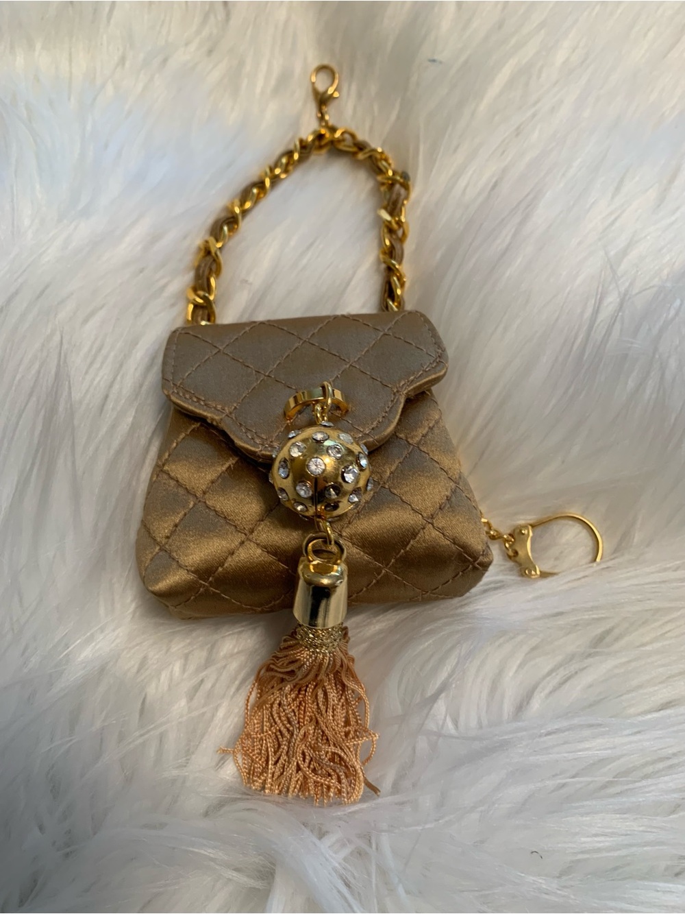 LINDA DENIRO quilted, mini gold purse, bag charm LNWOT